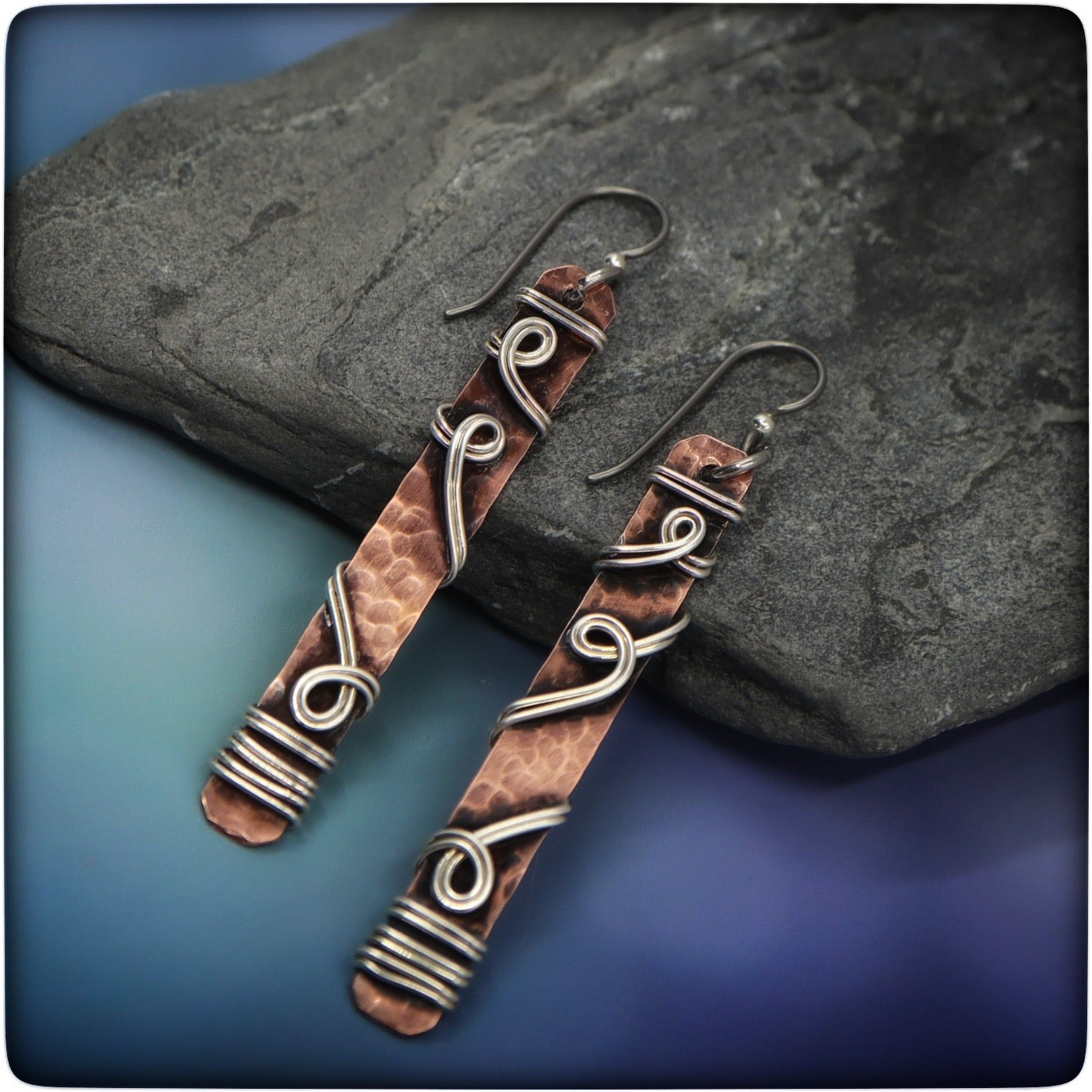 "Go With the Flow"  Copper and Sterling Dangle Earrings