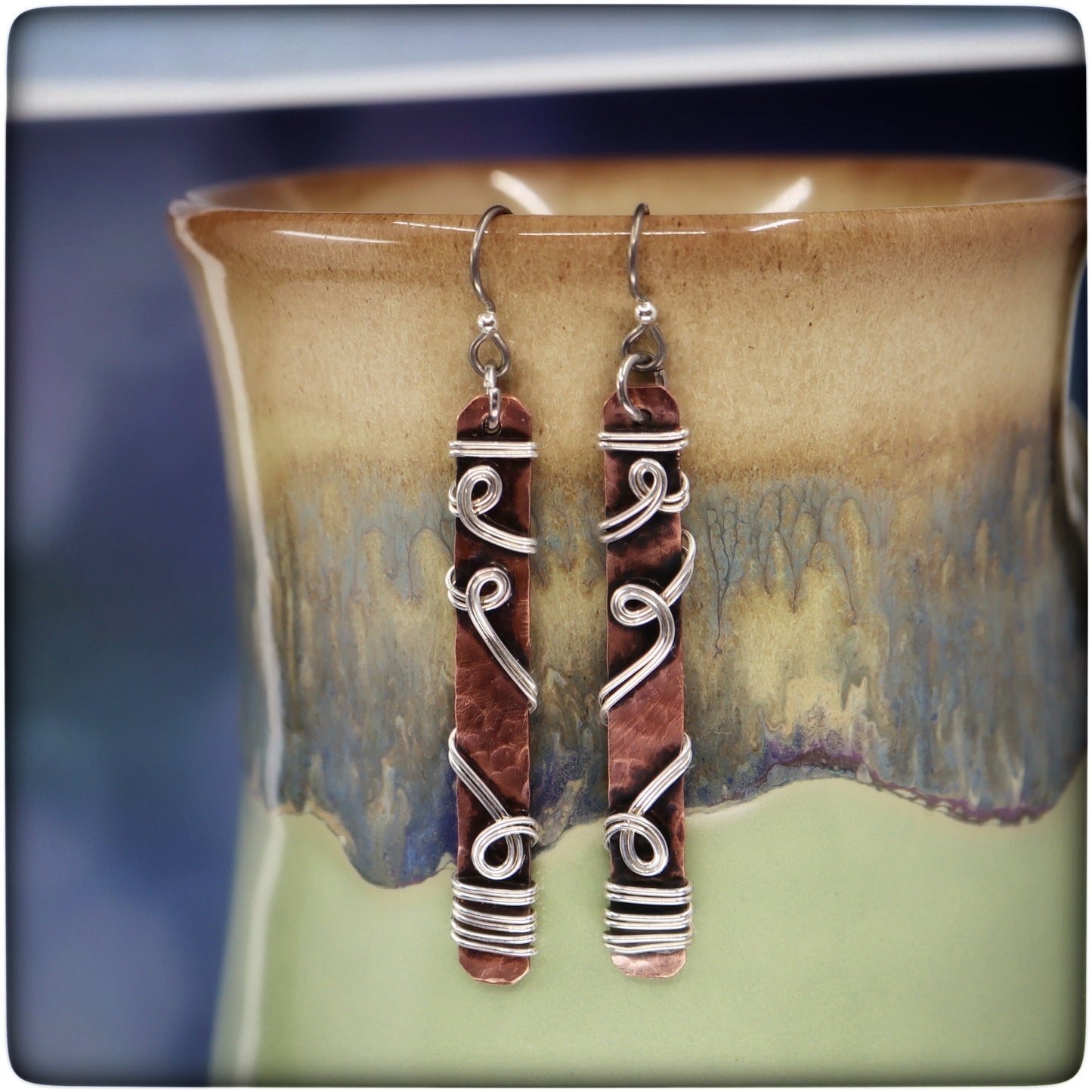 "Go With the Flow"  Copper and Sterling Dangle Earrings