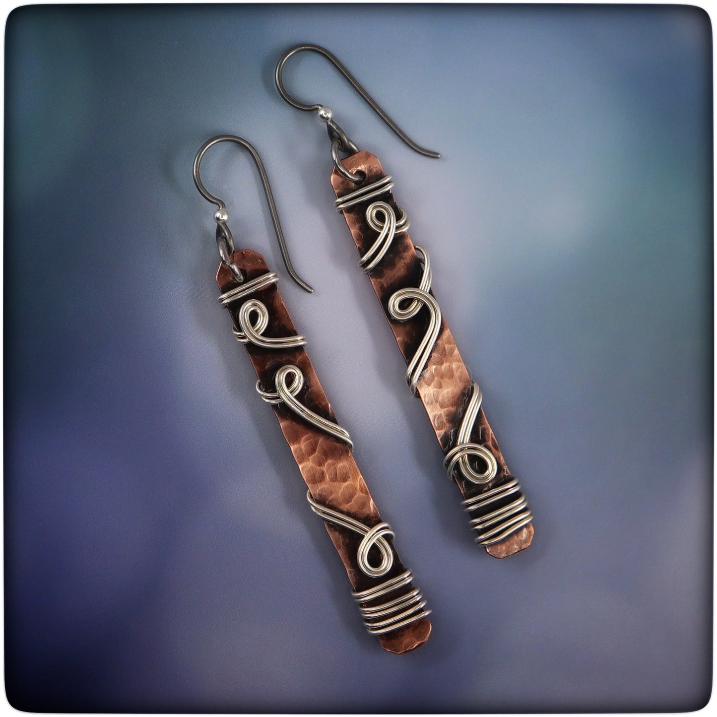 "Go With the Flow"  Copper and Sterling Dangle Earrings