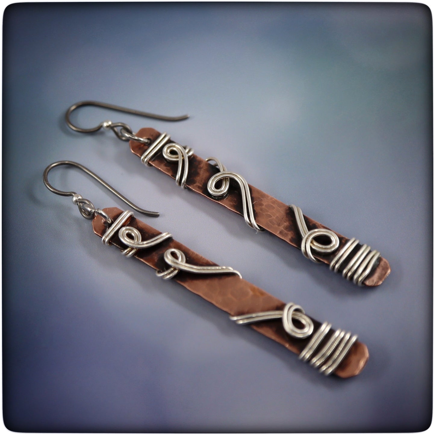 "Go With the Flow"  Copper and Sterling Dangle Earrings