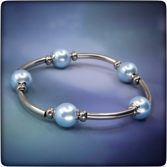 Gratitude Bracelet Swarovski Pale Blue Pearls