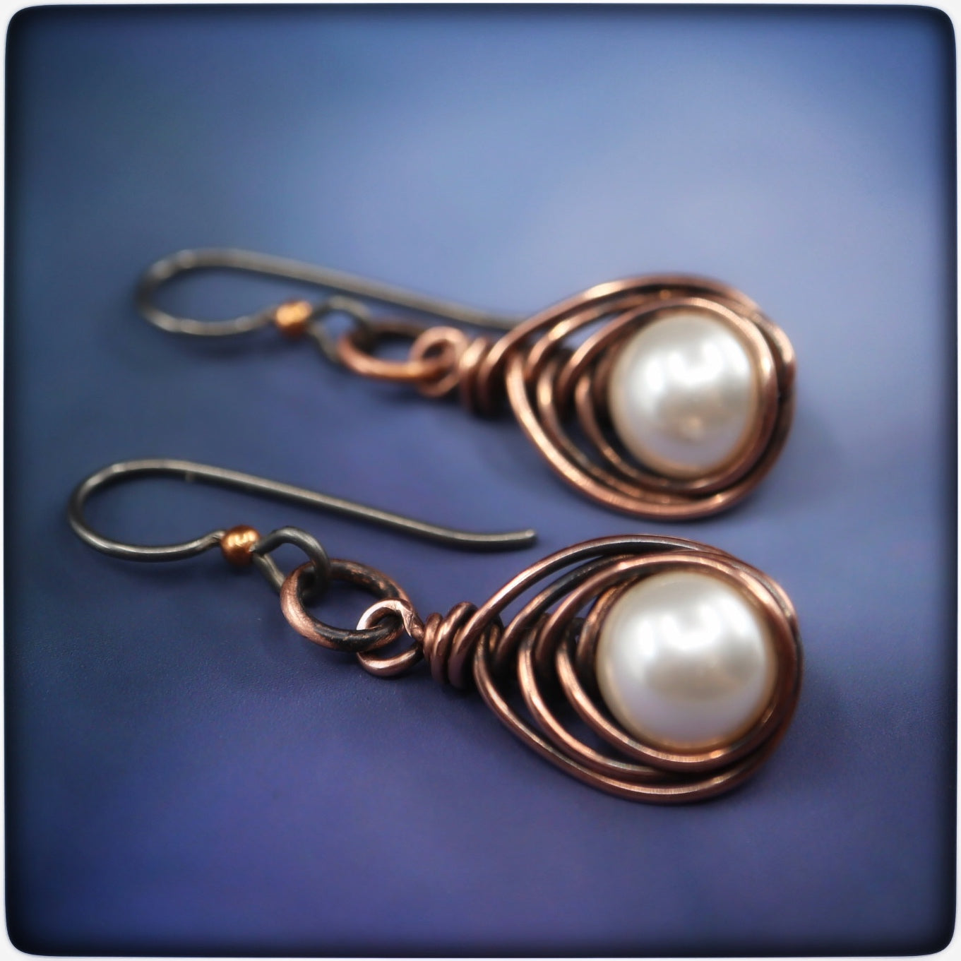 Woven Copper Pearl Earrings