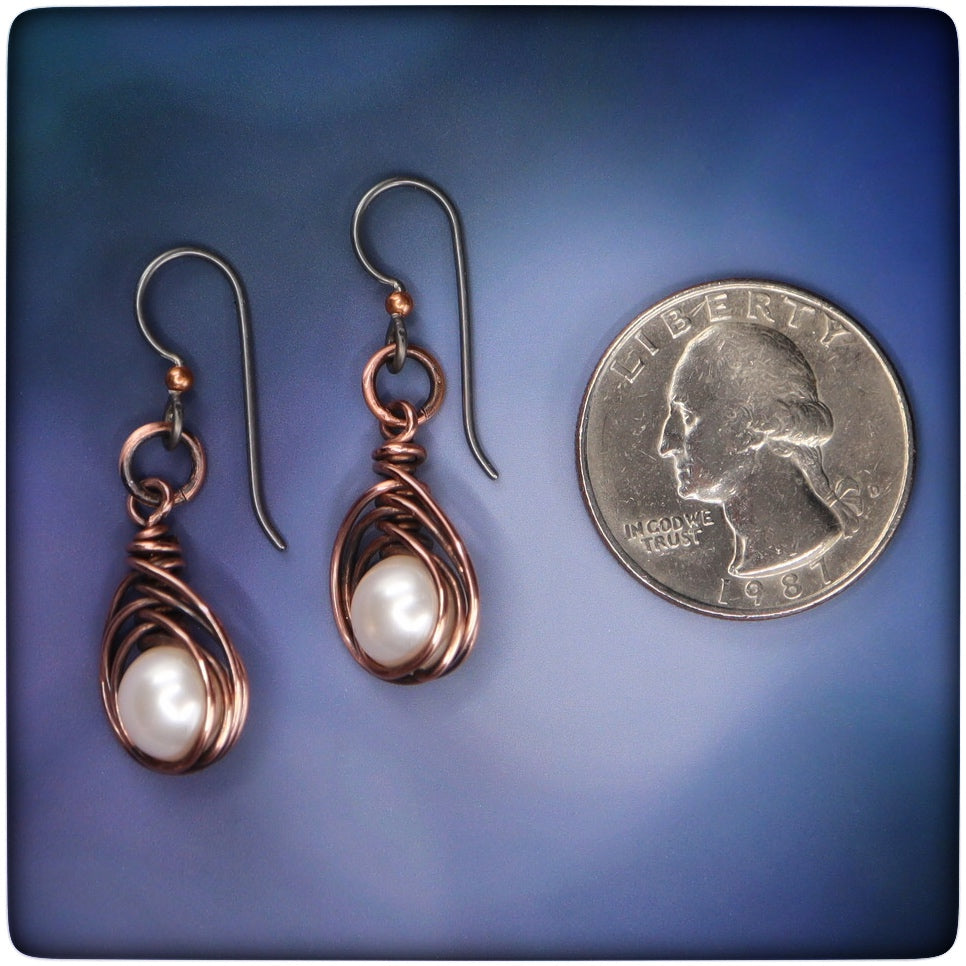 Woven Copper Pearl Earrings